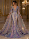 Wing Design Iridescent Luxury Shiny Sequin - LAVENDER - 4 Way Stretch Mesh Fabric – Prom & Evening Dress Material By The Yard.
