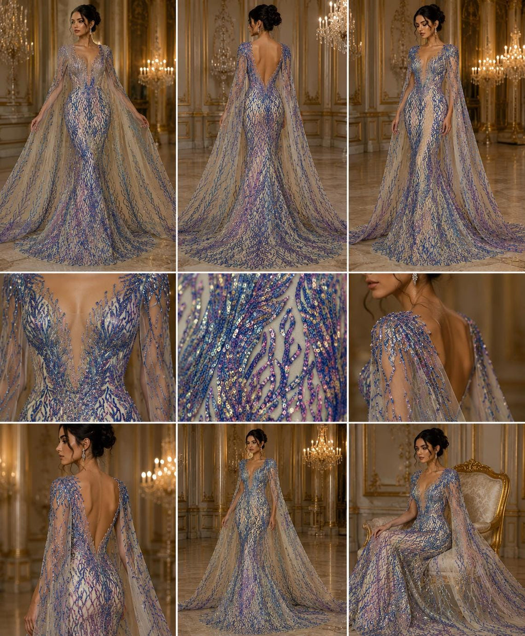Wing Design Iridescent Luxury Shiny Sequin - LAVENDER - 4 Way Stretch Mesh Fabric – Prom & Evening Dress Material By The Yard.