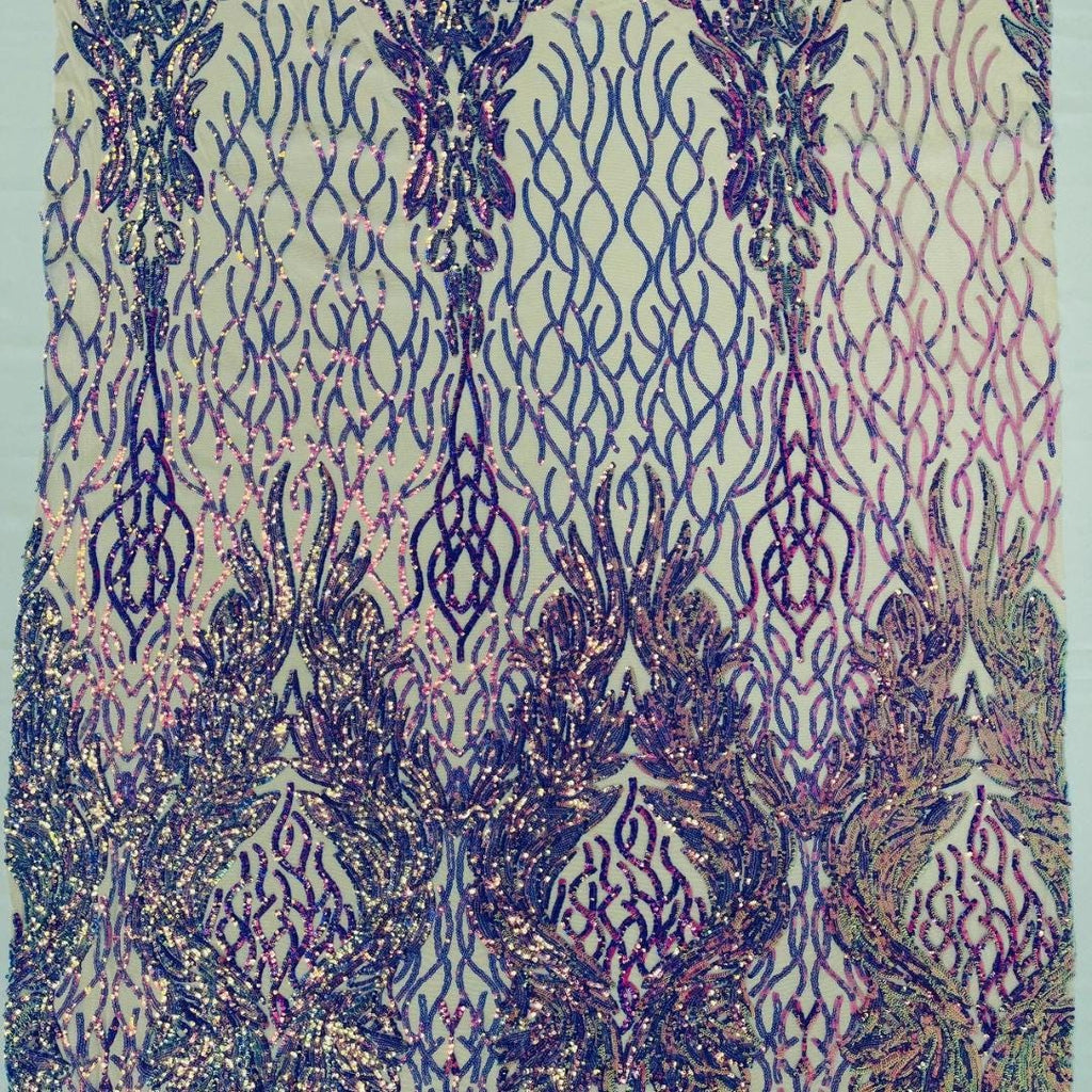 Wing Design Iridescent Luxury Shiny Sequin - LAVENDER - 4 Way Stretch Mesh Fabric – Prom & Evening Dress Material By The Yard.