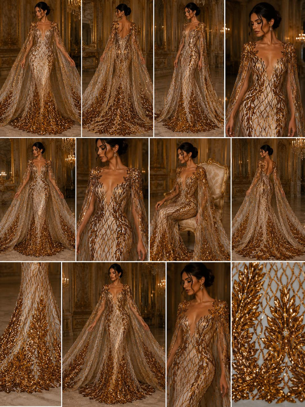 Wing Design Luxury Shiny Sequin - ORANGE/NUDE - 4 Way Stretch Mesh Fabric – Prom & Evening Dress Material By The Yard.
