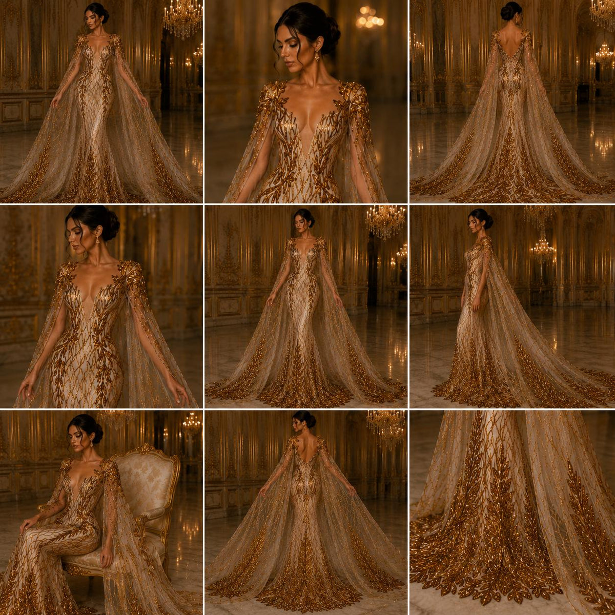 Wing Design Luxury Shiny Sequin - ORANGE/NUDE - 4 Way Stretch Mesh Fabric – Prom & Evening Dress Material By The Yard.