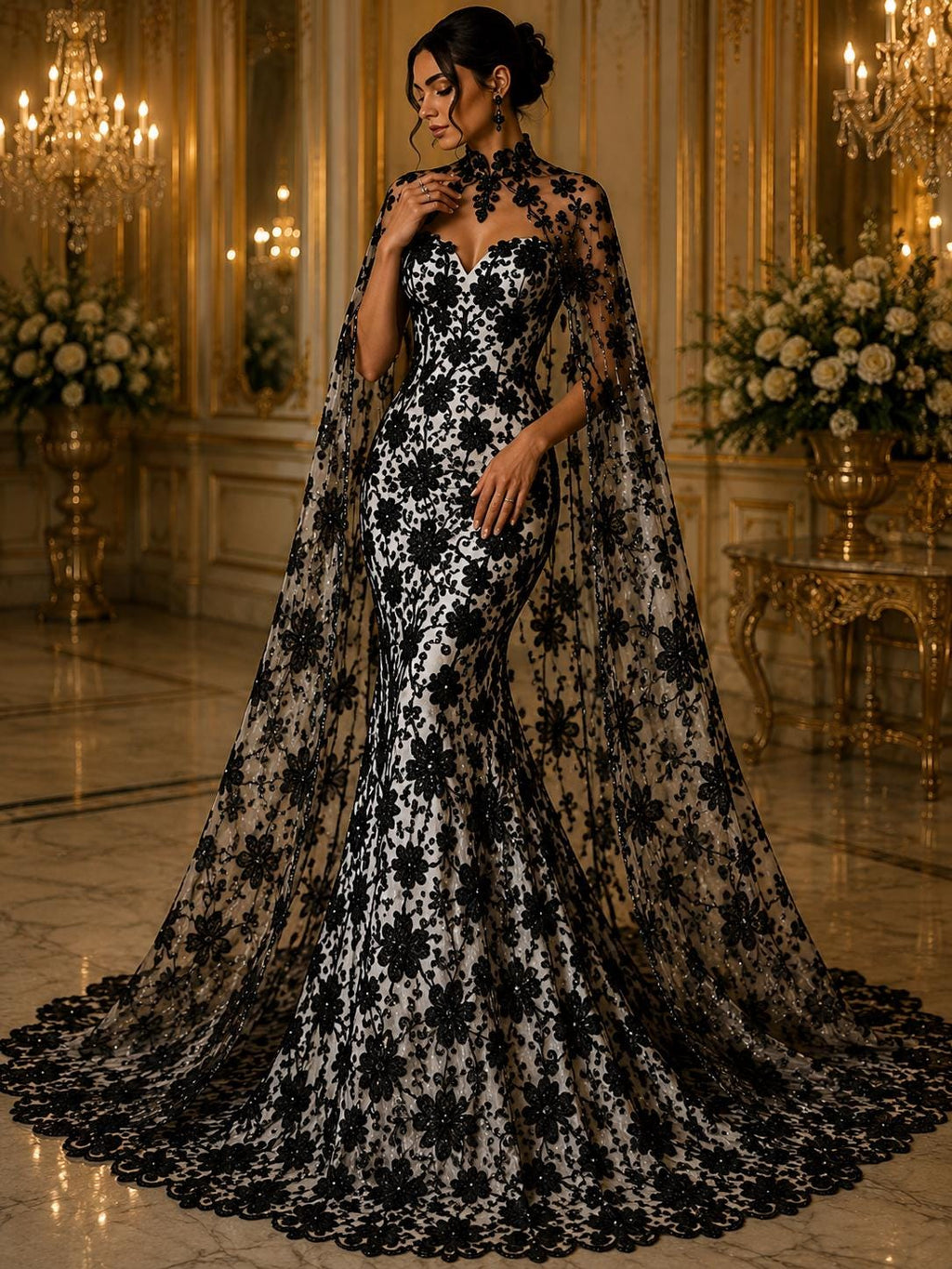 Butterfly Black - Metallic Lace Fabric Embroidered Butterfly & Flowers with Sequins For Quinsiañera Dresses - Prom Dress. Sold By The Yard
