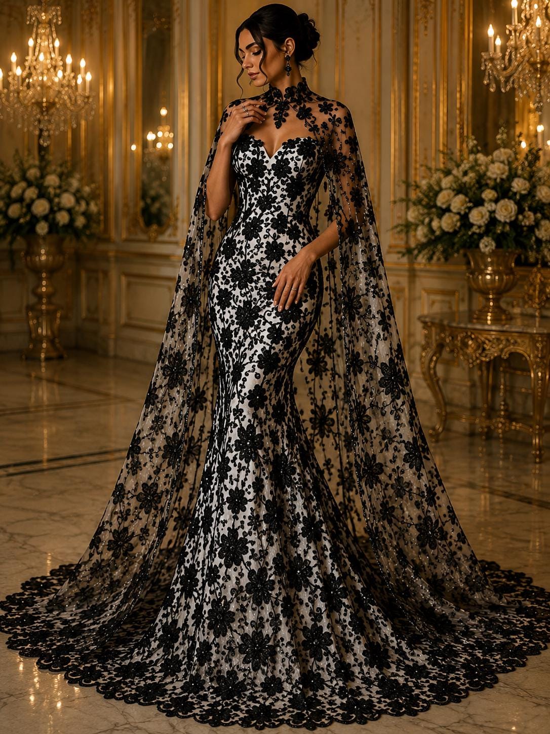 Butterfly Black - Metallic Lace Fabric Embroidered Butterfly & Flowers with Sequins For Quinsiañera Dresses - Prom Dress. Sold By The Yard