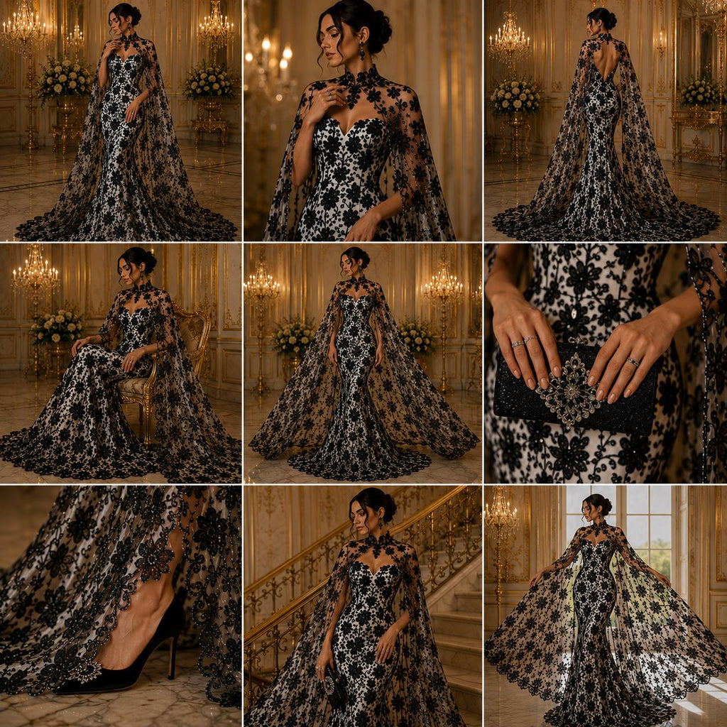 Butterfly Black - Metallic Lace Fabric Embroidered Butterfly & Flowers with Sequins For Quinsiañera Dresses - Prom Dress. Sold By The Yard