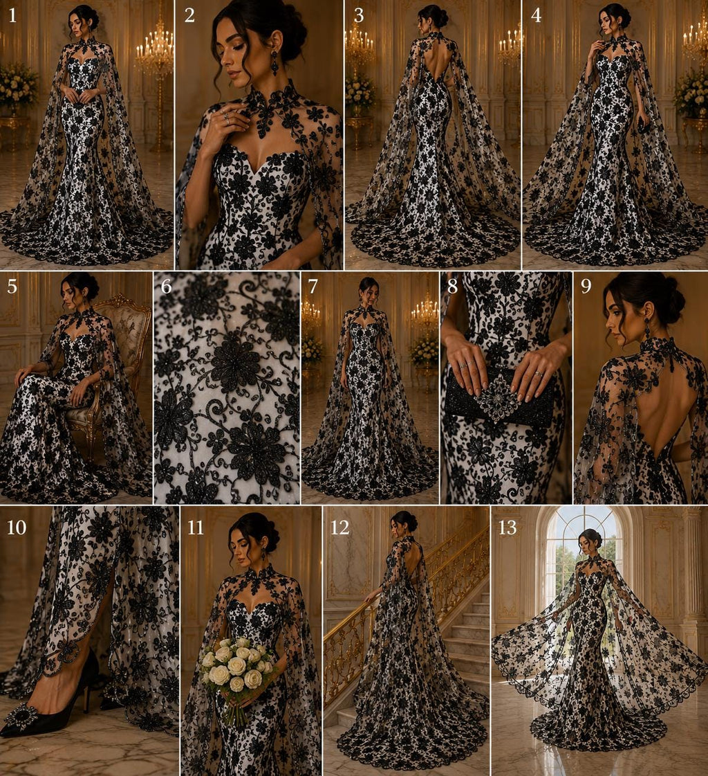 Butterfly Black - Metallic Lace Fabric Embroidered Butterfly & Flowers with Sequins For Quinsiañera Dresses - Prom Dress. Sold By The Yard