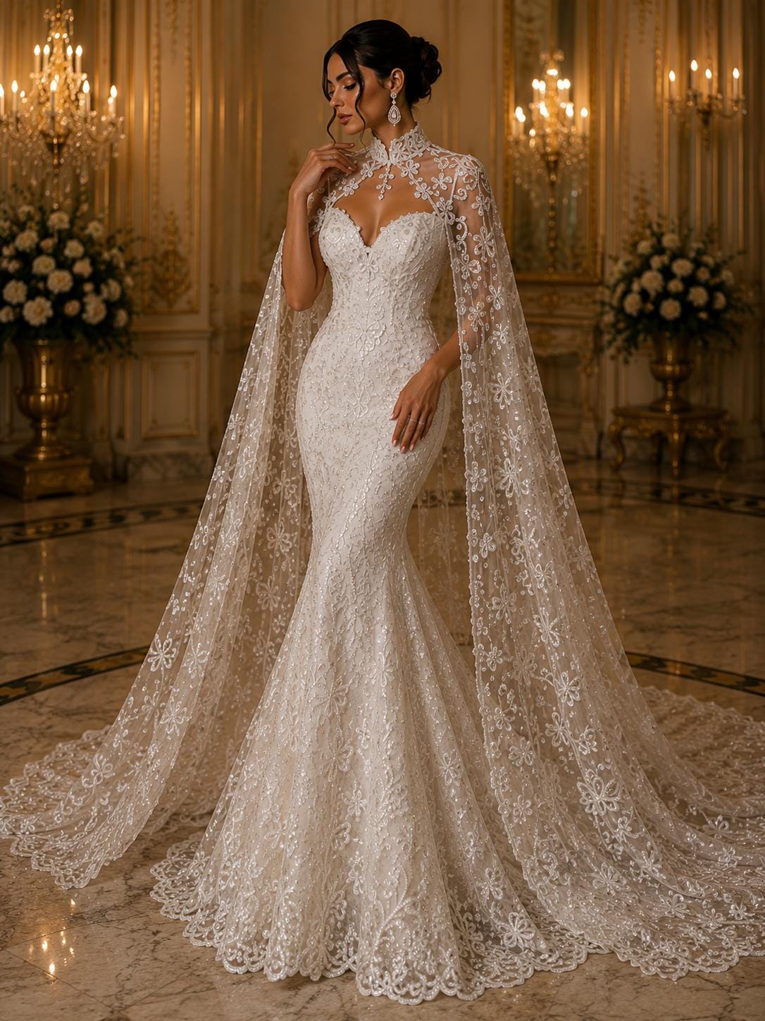 Butterfly Ivory - Metallic Lace Fabric Embroidered Butterfly & Flowers with Sequins For Quinsiañera Dresses - Prom Dress. Sold By The Yard