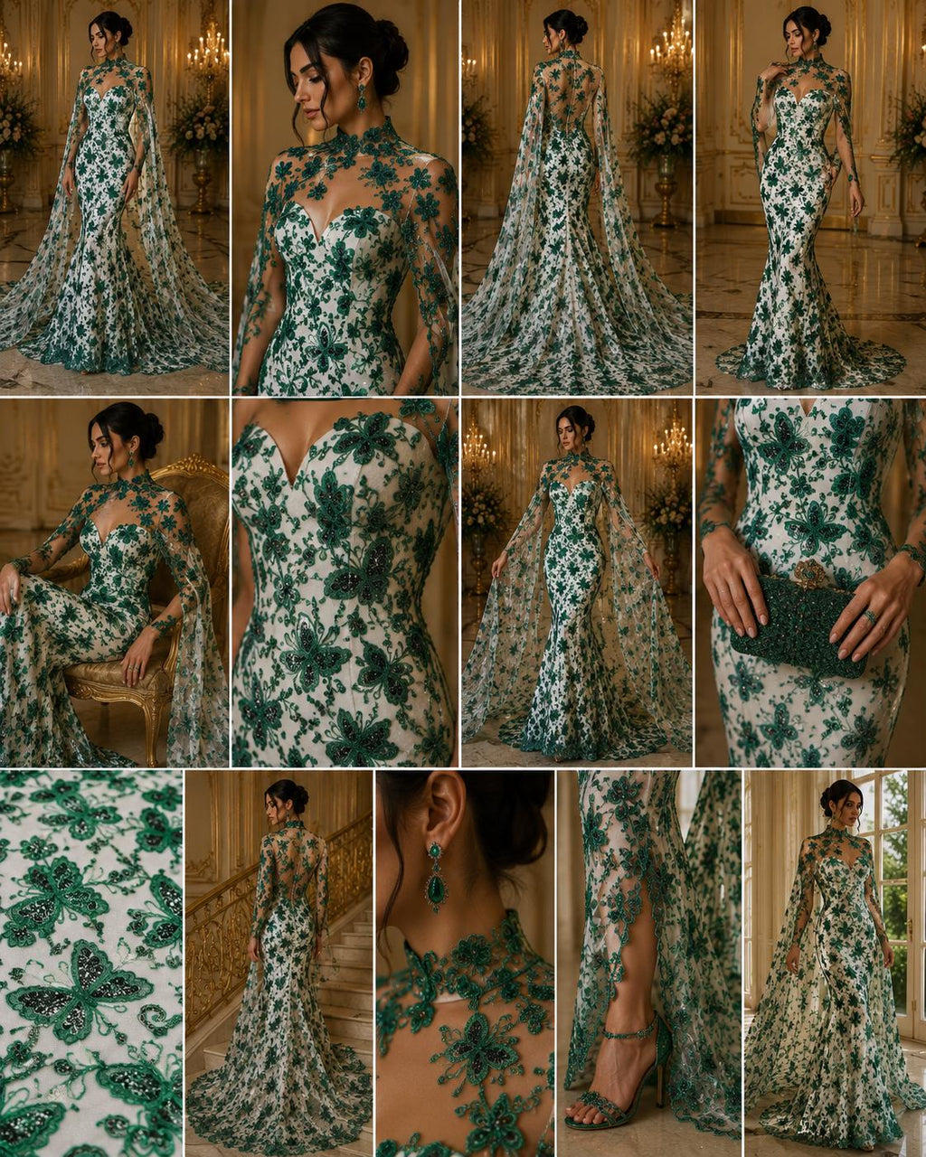 Butterfly Hunter - Metallic Lace Fabric Embroidered Butterfly & Flowers with Sequins For Quinsiañera Dresses - Prom Dress. Sold By The Yard