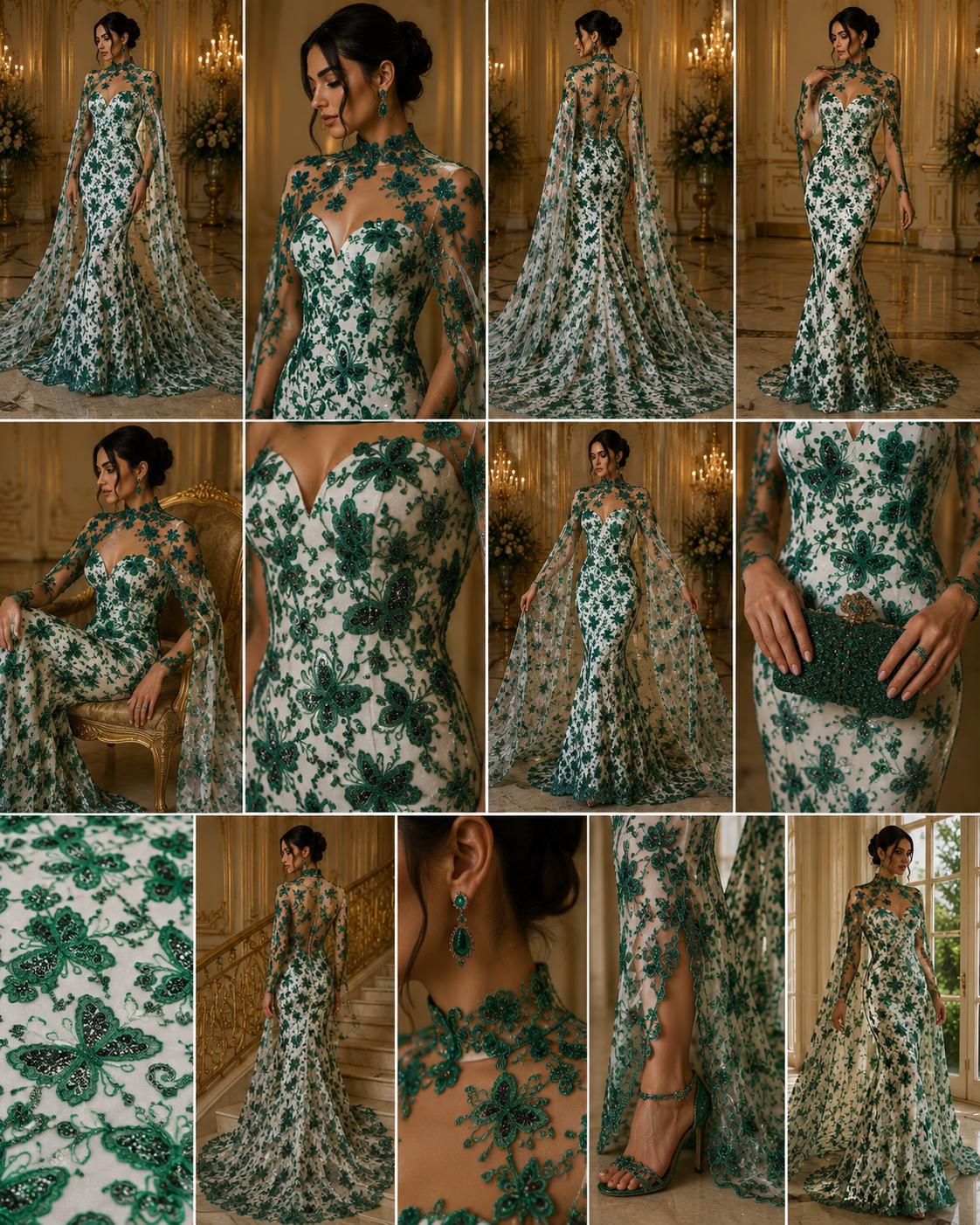 Butterfly Hunter - Metallic Lace Fabric Embroidered Butterfly & Flowers with Sequins For Quinsiañera Dresses - Prom Dress. Sold By The Yard