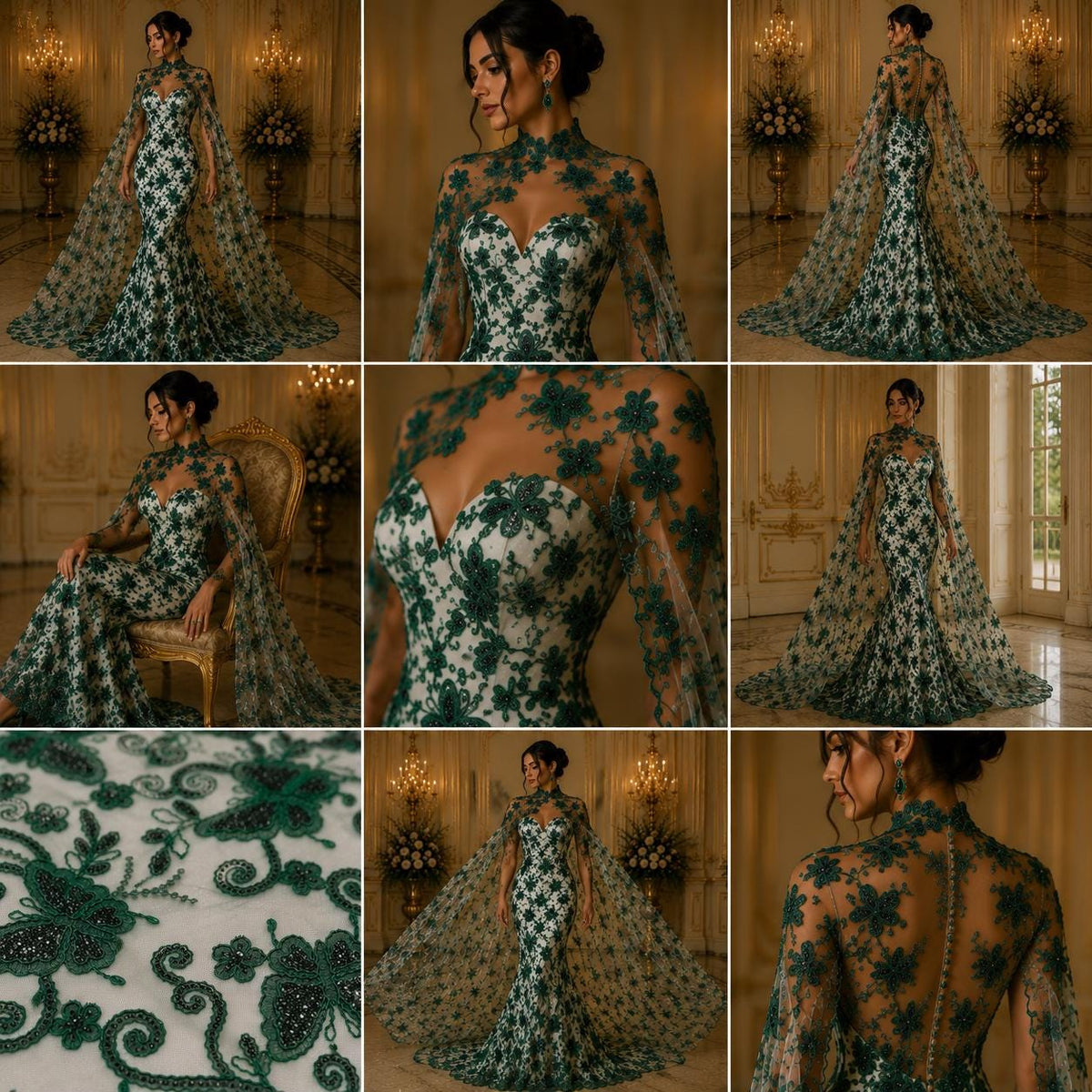 Butterfly Hunter - Metallic Lace Fabric Embroidered Butterfly & Flowers with Sequins For Quinsiañera Dresses - Prom Dress. Sold By The Yard