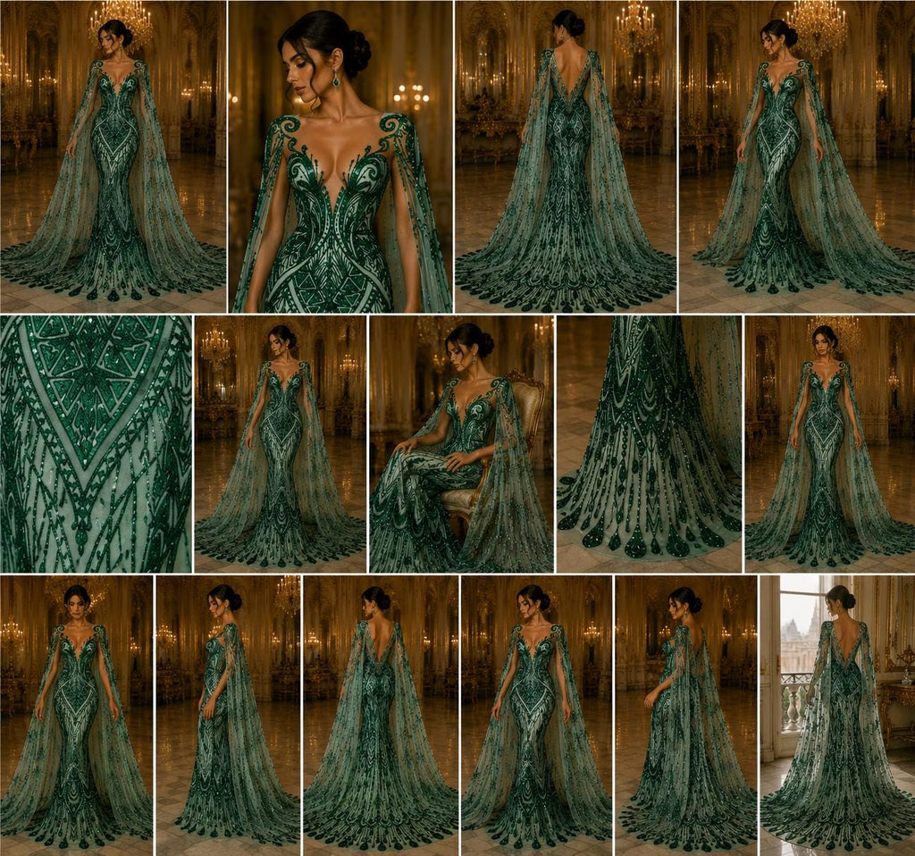 Feather Design Luxury Shiny Sequin - HUNTER - 4 Way Stretch Mesh Fabric – Prom & Evening Dress Material By The Yard.