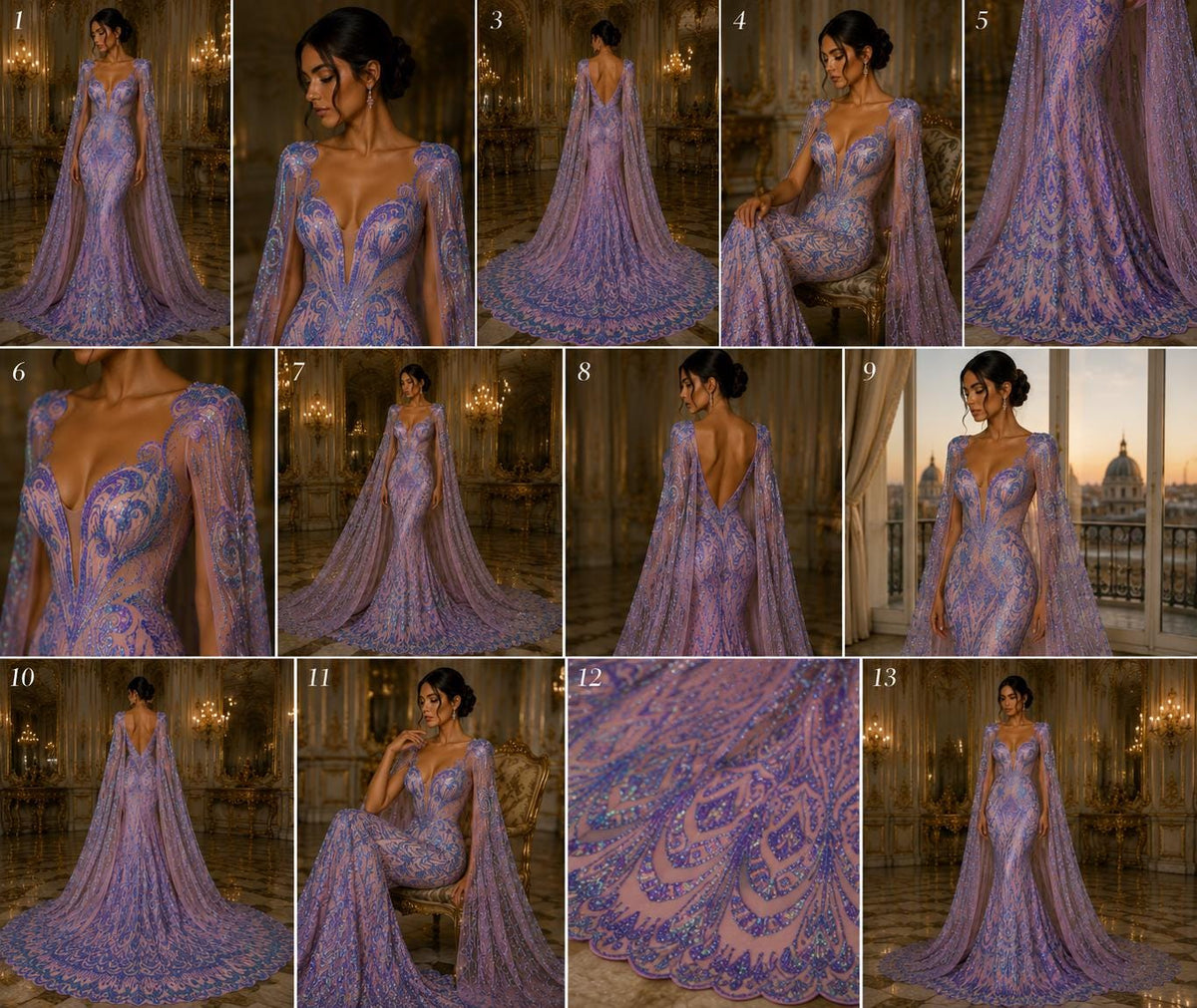 Feather Design Iridescent Luxury Shiny Sequin - LAVENDER - 4 Way Stretch Mesh Fabric – Prom & Evening Dress Material By The Yard.
