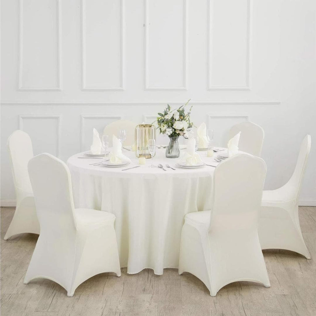 IVORY - 120" Round Polyester Poplin WashableTablecloth, Stain Wrinkle Resistant Table Cover - Fabric Table Cloth Dinning, Kitchen, Party
