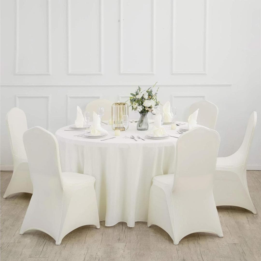 IVORY - 108" Round Polyester Poplin WashableTablecloth, Stain Wrinkle Resistant Table Cover - Fabric Table Cloth Dinning, Kitchen, Party