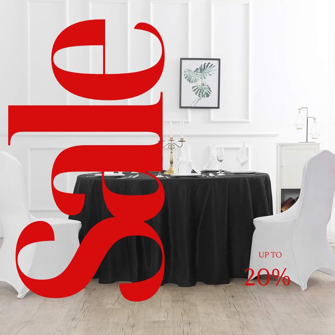 BLACK - 108" Round Polyester Poplin Washable Tablecloth, Stain Wrinkle Resistant Table Cover - Fabric Table Cloth Dinning, Kitchen, Party