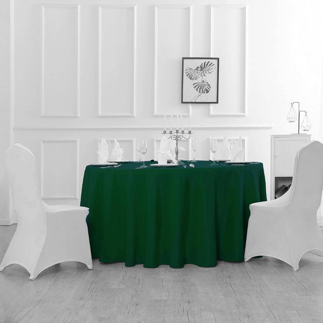 HUNTER - 120" Round Polyester Poplin Washable Tablecloth, Stain Wrinkle Resistant Table Cover - Fabric Table Cloth Dinning, Kitchen, Party