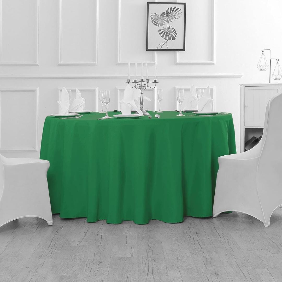 EMERALD - 120" Round Polyester Poplin Washable Tablecloth, Stain Wrinkle Resistant Table Cover - Fabric Table Cloth Dinning, Kitchen, Party