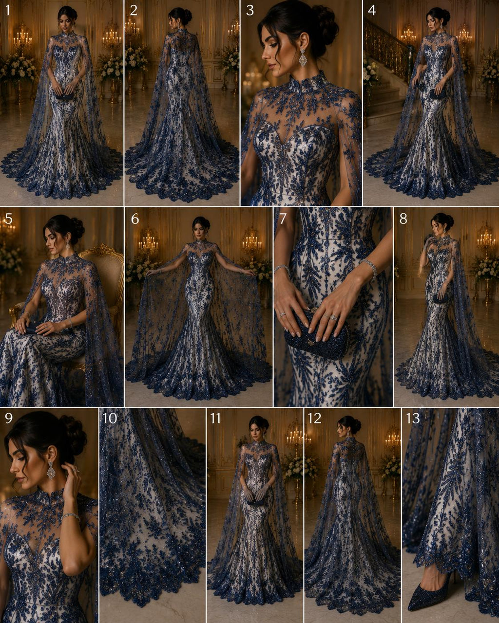 Damask Lace - Navy - Glitter Big Damask Design Fabric 58” Wide For Quinsiañera Dresses - Prom Dress Sold By The Yard