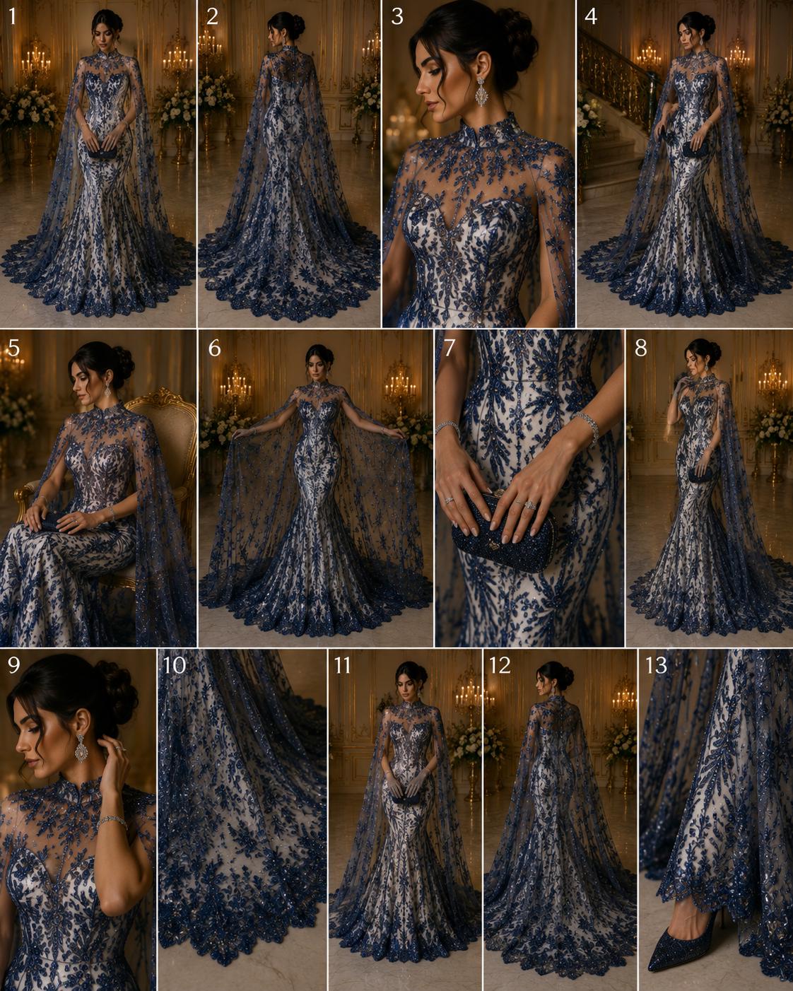 Damask Lace - Navy - Glitter Big Damask Design Fabric 58” Wide For Quinsiañera Dresses - Prom Dress Sold By The Yard