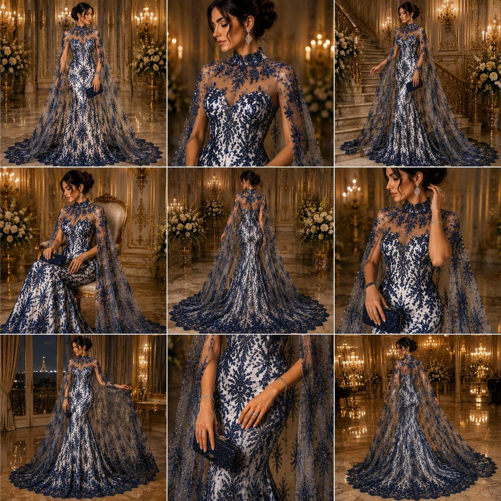 Damask Lace - Navy - Glitter Big Damask Design Fabric 58” Wide For Quinsiañera Dresses - Prom Dress Sold By The Yard