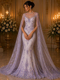 Luxembourg Designs Lace - Lilac- Beaded Design with Embroidered Sequins and Beads On a Mesh Lace Fabric for Prom Dress By The Yard