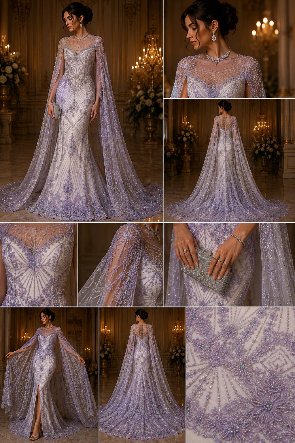 Luxembourg Designs Lace - Lilac- Beaded Design with Embroidered Sequins and Beads On a Mesh Lace Fabric for Prom Dress By The Yard