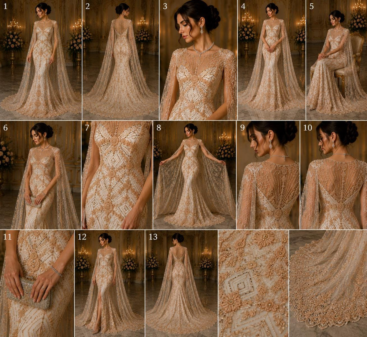 Luxembourg Designs Lace - Peach - Beaded Design with Embroidered Sequins and Beads On a Mesh Lace Fabric for Prom Dress By The Yard
