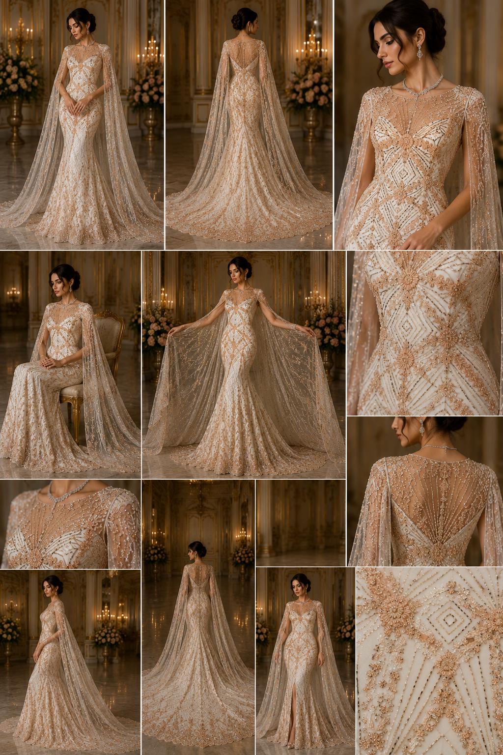 Luxembourg Designs Lace - Peach - Beaded Design with Embroidered Sequins and Beads On a Mesh Lace Fabric for Prom Dress By The Yard
