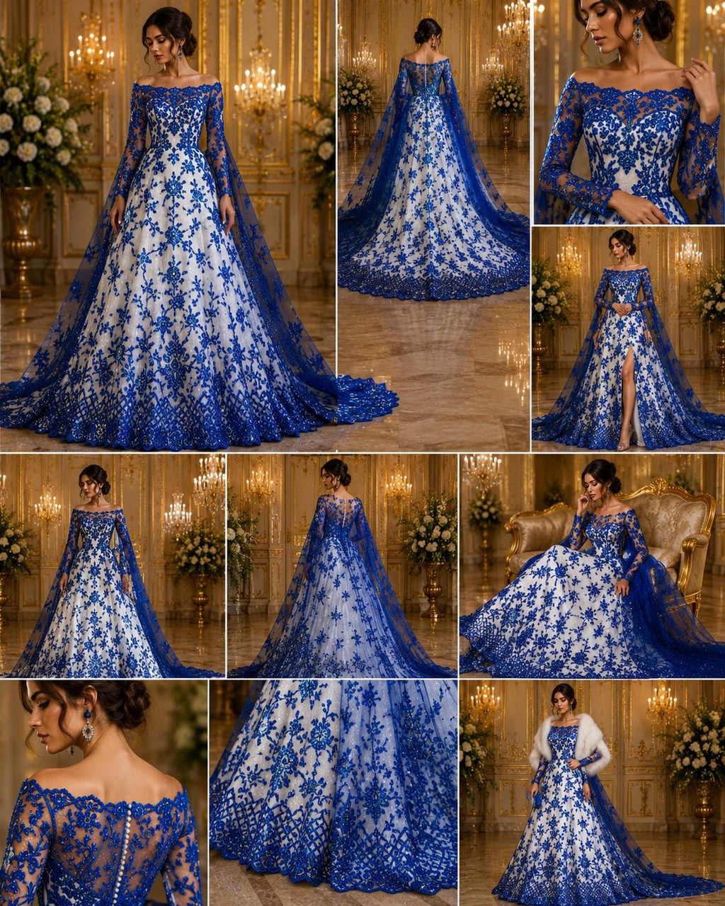 Luxurious Design Lace - Royal Blue - Beaded Design with Embroidered Sequins and Beads On a Mesh Lace Fabric for Prom Dress By The Yard