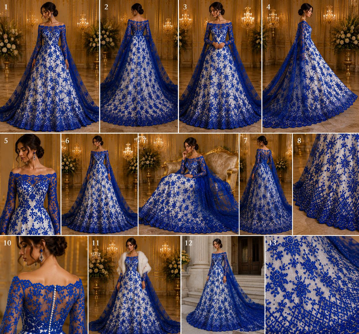 Luxurious Design Lace - Royal Blue - Beaded Design with Embroidered Sequins and Beads On a Mesh Lace Fabric for Prom Dress By The Yard