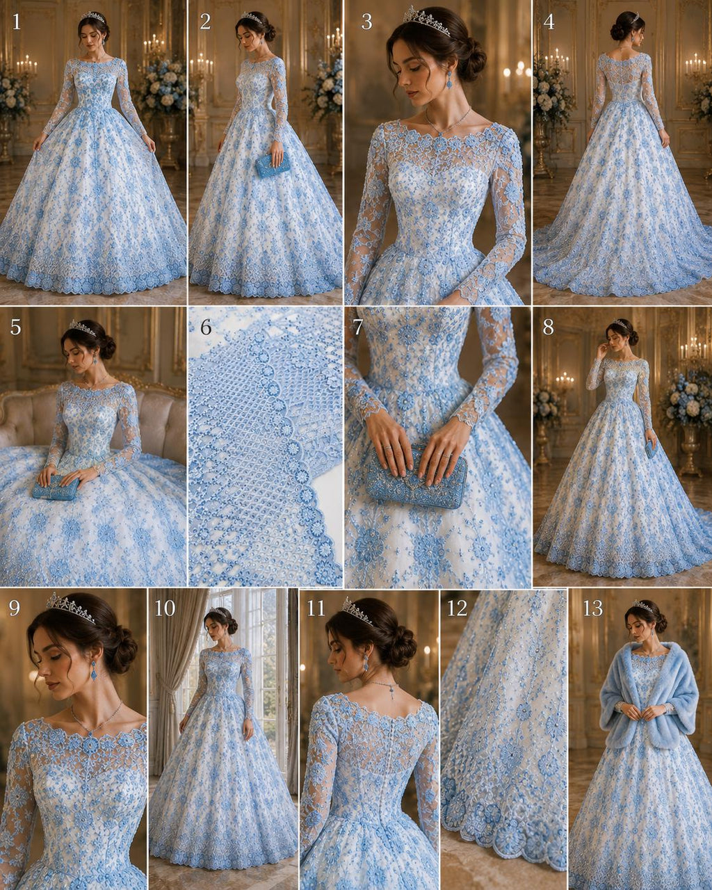 Luxurious Design Lace - Lt Blue - Beaded Design with Embroidered Sequins and Beads On a Mesh Lace Fabric for Prom Dress By The Yard