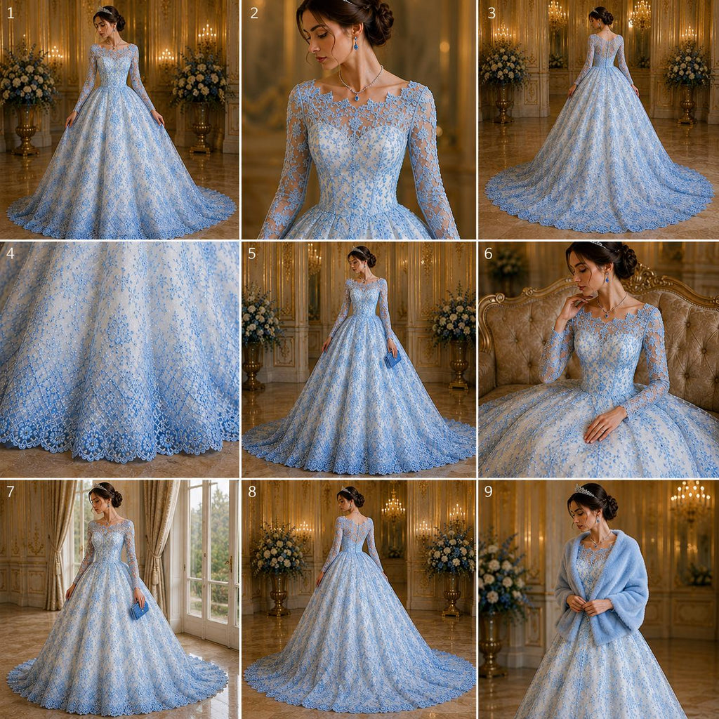 Luxurious Design Lace - Lt Blue - Beaded Design with Embroidered Sequins and Beads On a Mesh Lace Fabric for Prom Dress By The Yard