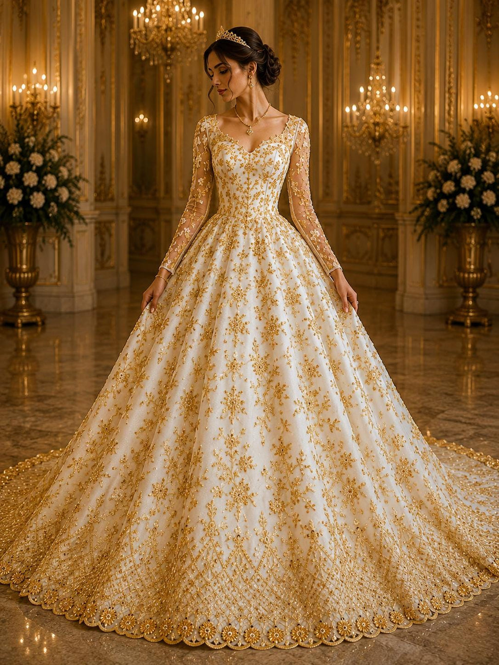 Luxurious Design Lace - Gold - Beaded Design with Embroidered Sequins and Beads On a Mesh Lace Fabric for Prom Dress By The Yard