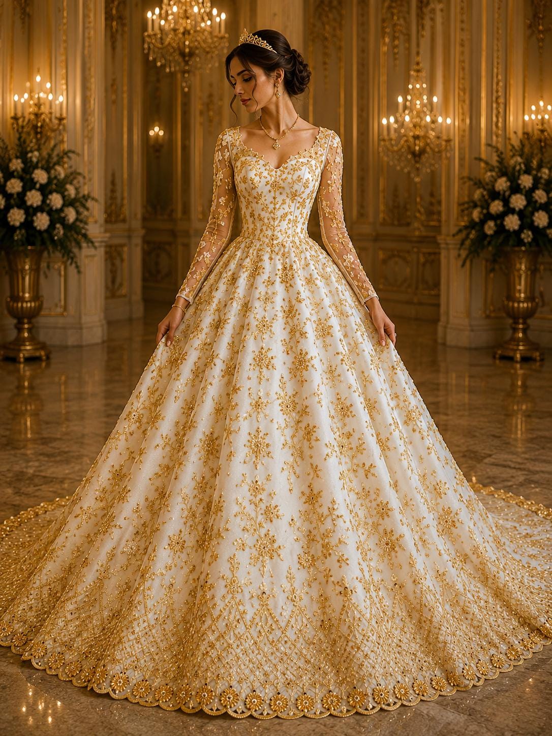 Luxurious Design Lace - Gold - Beaded Design with Embroidered Sequins and Beads On a Mesh Lace Fabric for Prom Dress By The Yard
