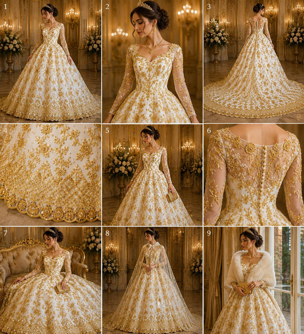 Luxurious Design Lace - Gold - Beaded Design with Embroidered Sequins and Beads On a Mesh Lace Fabric for Prom Dress By The Yard