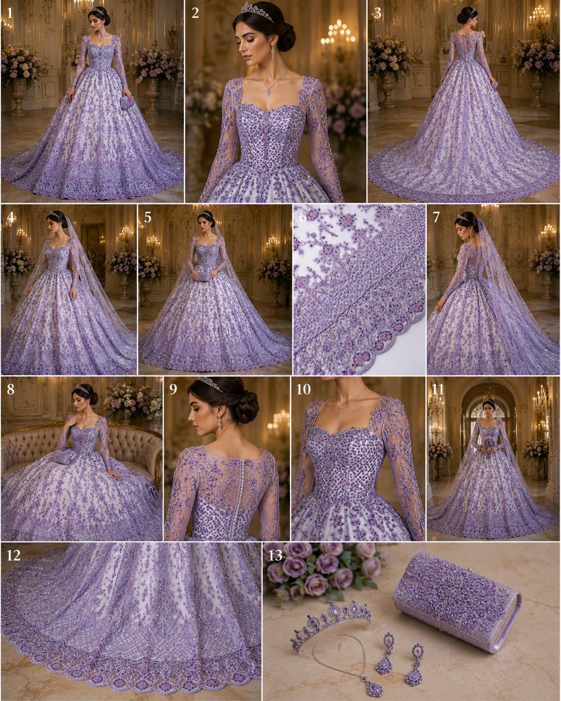 Luxurious Design Lace - Lilac - Beaded Design with Embroidered Sequins and Beads On a Mesh Lace Fabric for Prom Dress By The Yard