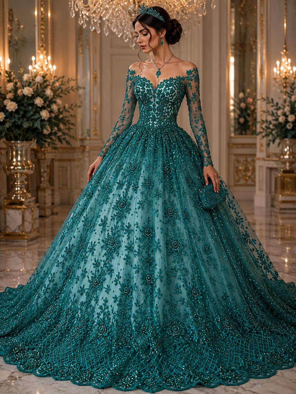 Luxurious Design Lace - Hunter - Beaded Design with Embroidered Sequins and Beads On a Mesh Lace Fabric for Prom Dress By The Yard