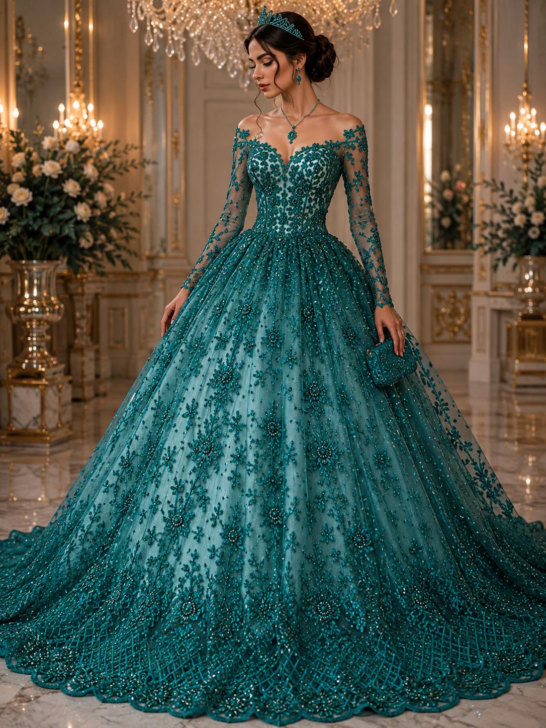 Luxurious Design Lace - Hunter - Beaded Design with Embroidered Sequins and Beads On a Mesh Lace Fabric for Prom Dress By The Yard