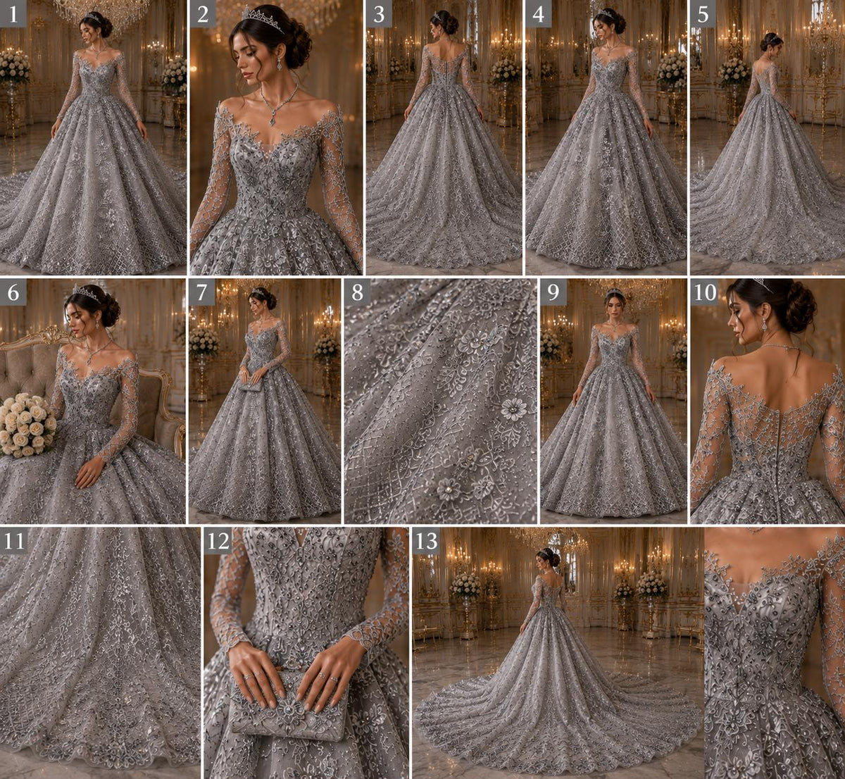 Luxurious Design Lace - Gray - Beaded Design with Embroidered Sequins and Beads On a Mesh Lace Fabric for Prom Dress By The Yard