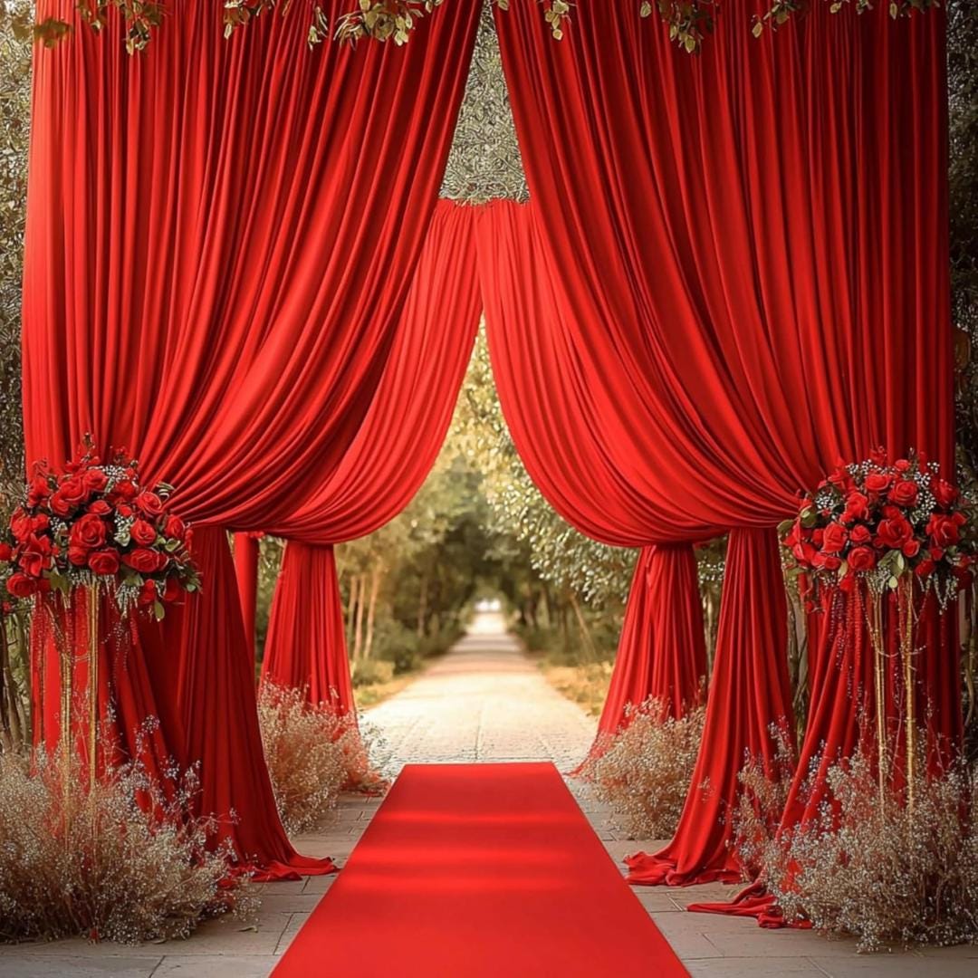 2 Panels - RED - 5Ft x 14Ft Wrinkle Free Backdrop Curtains for Parties  - Silky Interlock Backdrop for Weddings Birthday Party Curtains