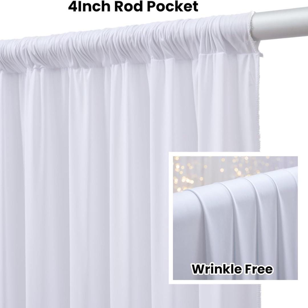2 Panels - WHITE - 5Ft x 14Ft Wrinkle Free Backdrop Curtains for Parties  - Silky Interlock Backdrop for Weddings Birthday Party Curtains