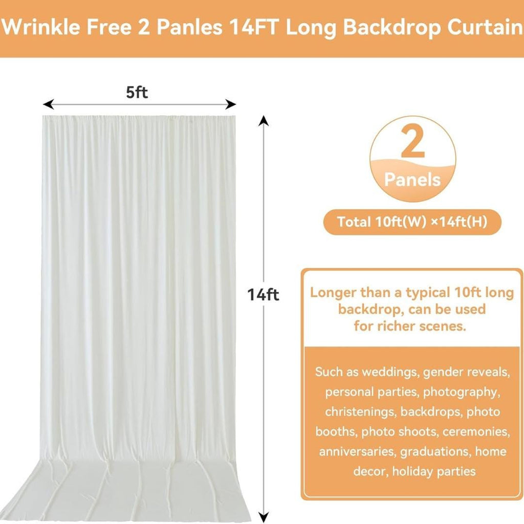 2 Panels - IVORY - 5Ft x 14Ft Wrinkle Free Backdrop Curtains for Parties  - Silky Interlock Backdrop for Weddings Birthday Party Curtains