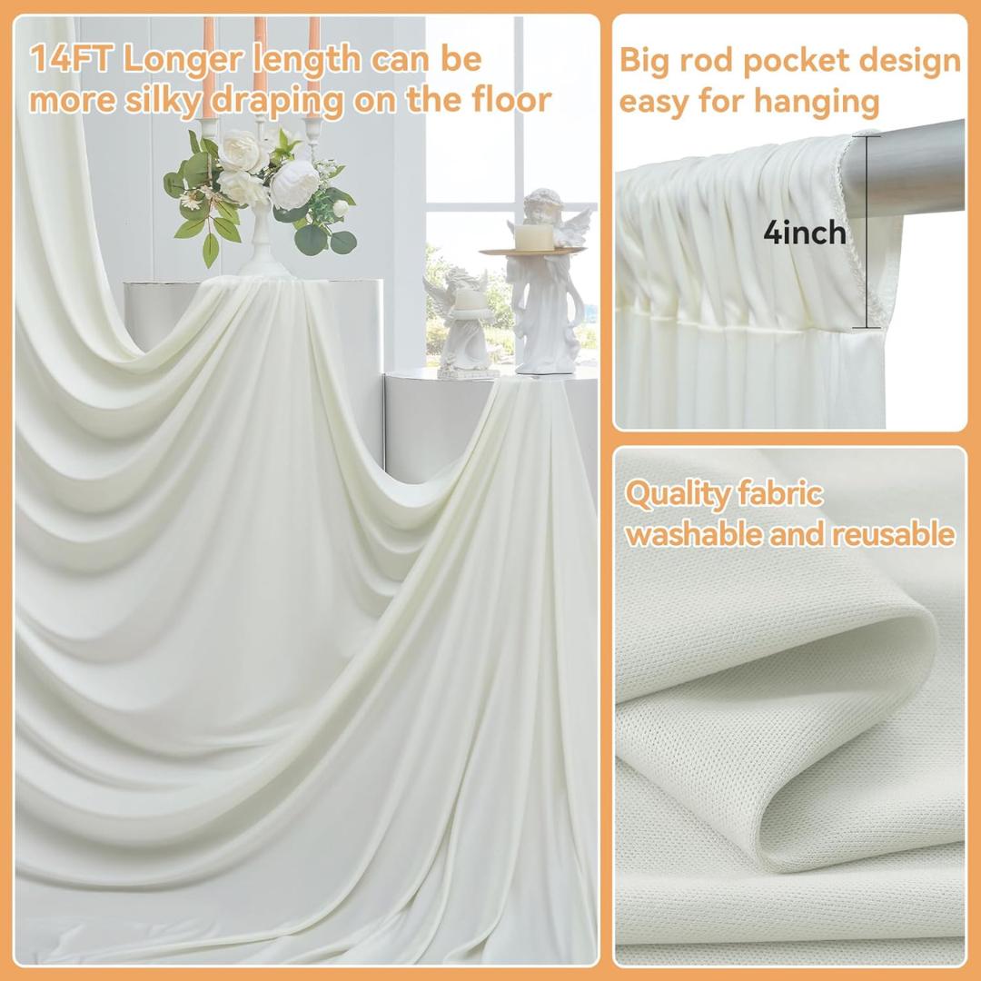 2 Panels - IVORY - 5Ft x 14Ft Wrinkle Free Backdrop Curtains for Parties  - Silky Interlock Backdrop for Weddings Birthday Party Curtains