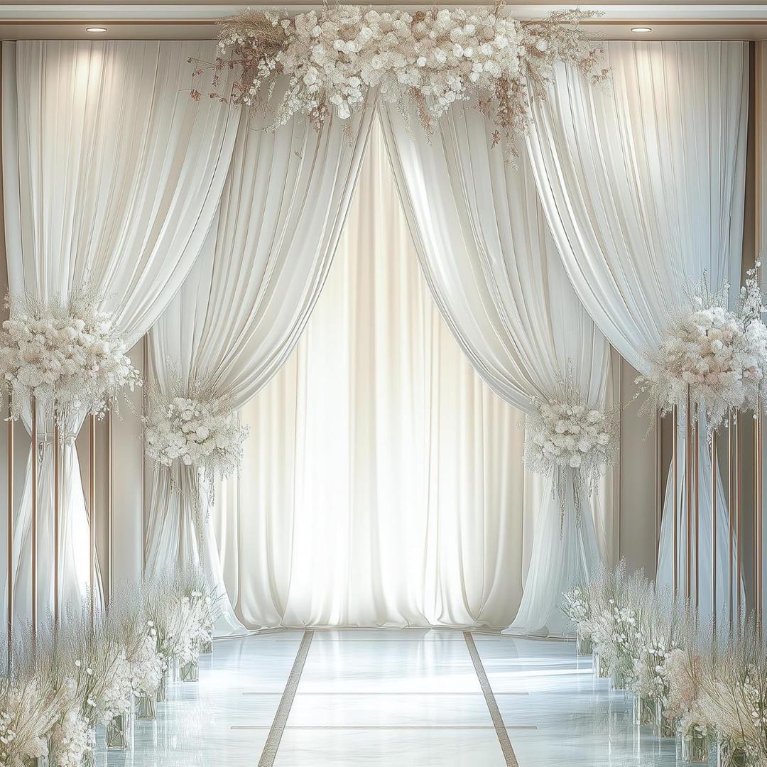 2 Panels - IVORY - 5Ft x 14Ft Wrinkle Free Backdrop Curtains for Parties  - Silky Interlock Backdrop for Weddings Birthday Party Curtains