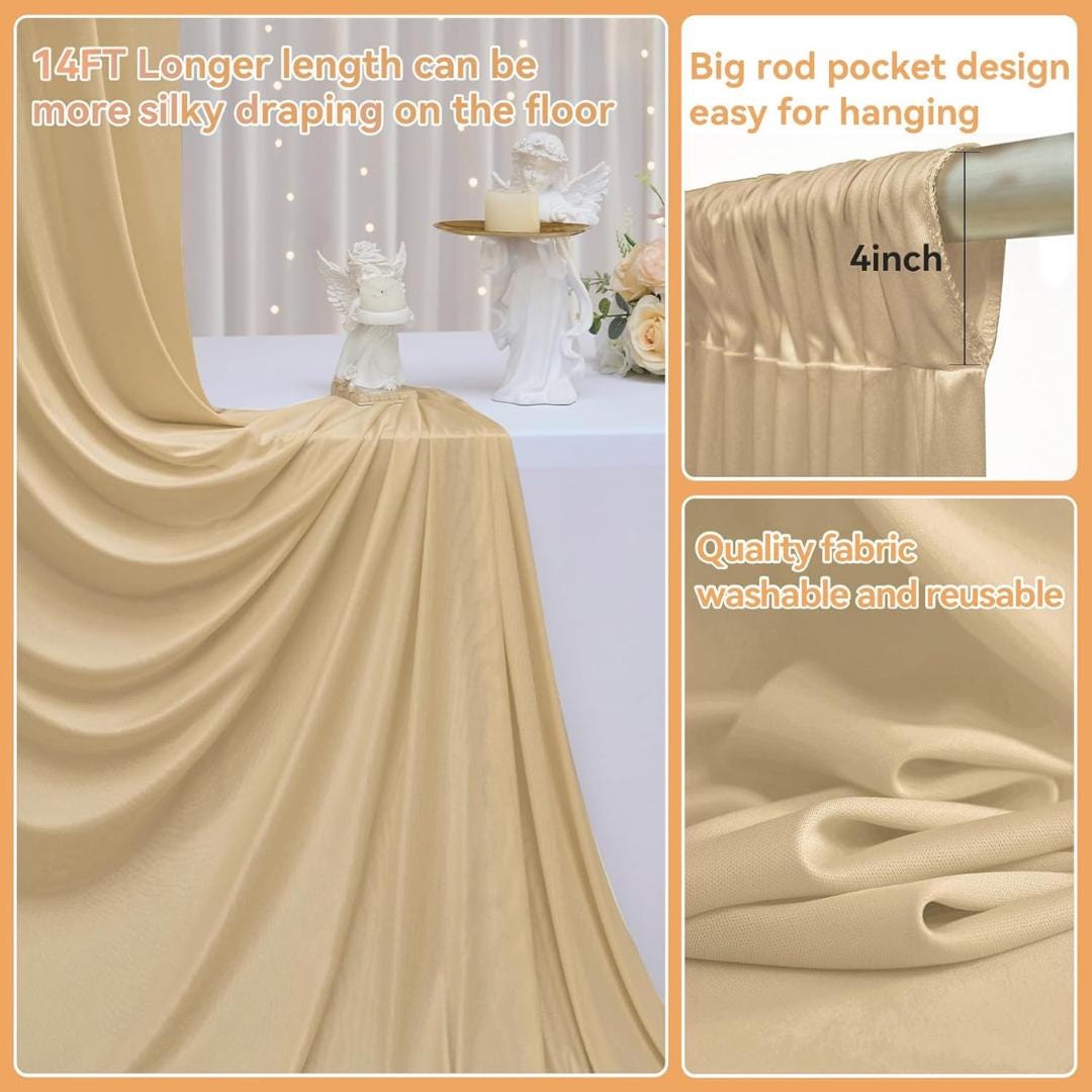 2 Panels - CREAM - 5Ft x 14Ft Wrinkle Free Backdrop Curtains for Parties  - Silky Interlock Backdrop for Weddings Birthday Party Curtains