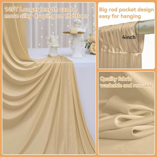 2 Panels - CREAM - 5Ft x 14Ft Wrinkle Free Backdrop Curtains for Parties  - Silky Interlock Backdrop for Weddings Birthday Party Curtains