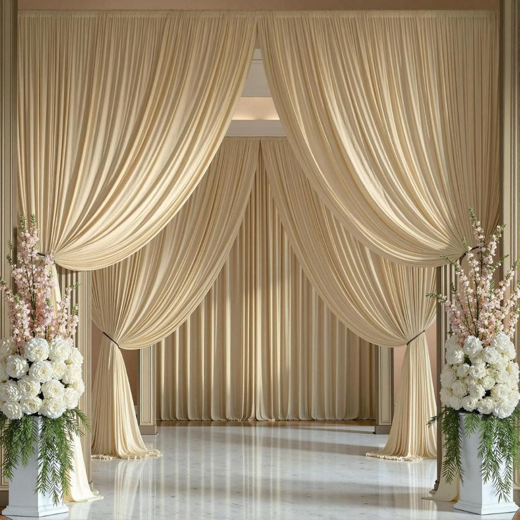 2 Panels - CREAM - 5Ft x 14Ft Wrinkle Free Backdrop Curtains for Parties  - Silky Interlock Backdrop for Weddings Birthday Party Curtains