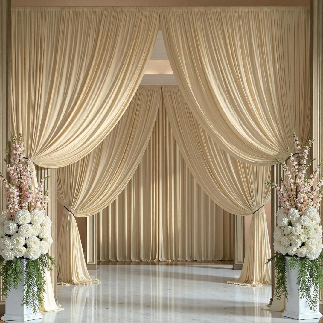 2 Panels - CREAM - 5Ft x 14Ft Wrinkle Free Backdrop Curtains for Parties  - Silky Interlock Backdrop for Weddings Birthday Party Curtains