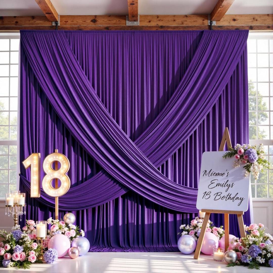 2 Panels - PURPLE - 5Ft x 14Ft Wrinkle Free Backdrop Curtains for Parties  - Silky Interlock Backdrop for Weddings Birthday Party Curtains