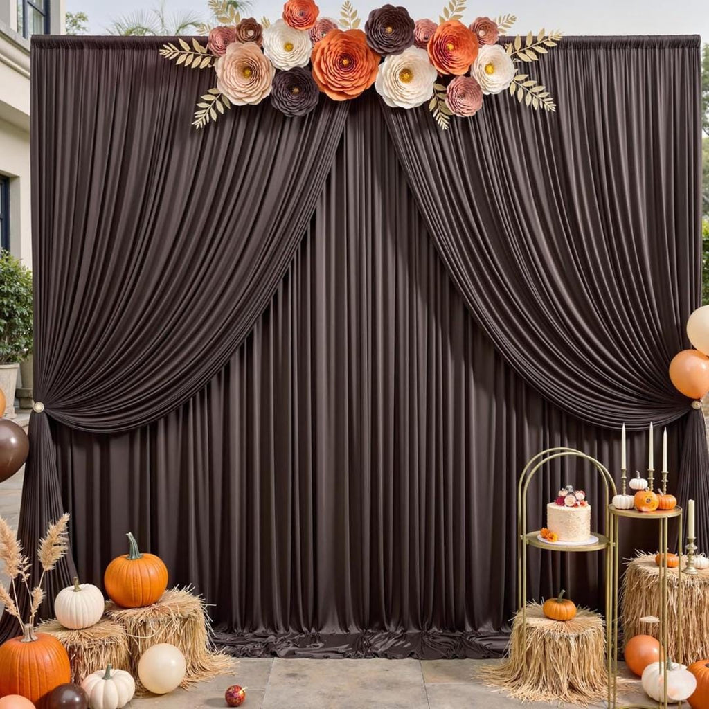 2 Panels - BROWN - 5Ft x 14Ft Wrinkle Free Backdrop Curtains for Parties  - Silky Interlock Backdrop for Weddings Birthday Party Curtain