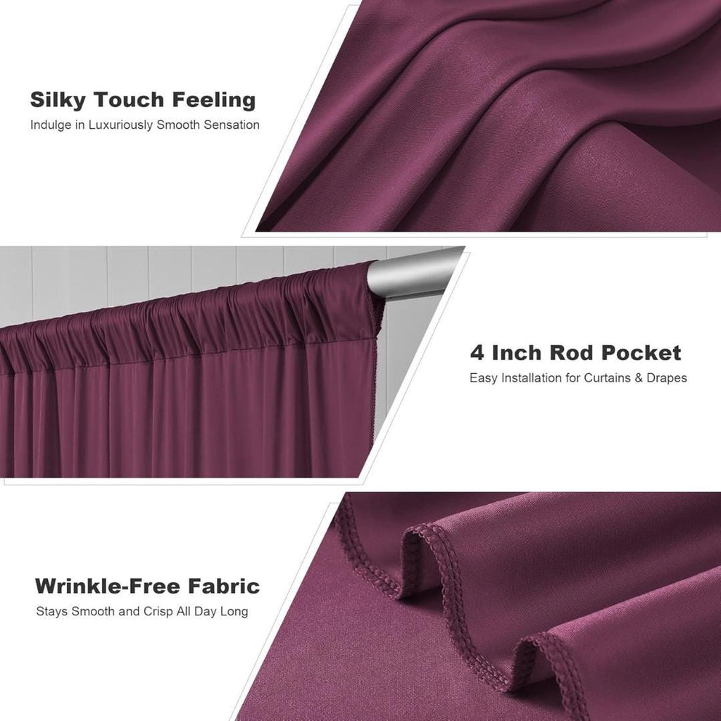 BURGUNDY -  2 Panels 5Ft x 21Ft Wrinkle Free Backdrop Curtains for Parties  - Silky Interlock Backdrop for Weddings Birthday Party Curtains